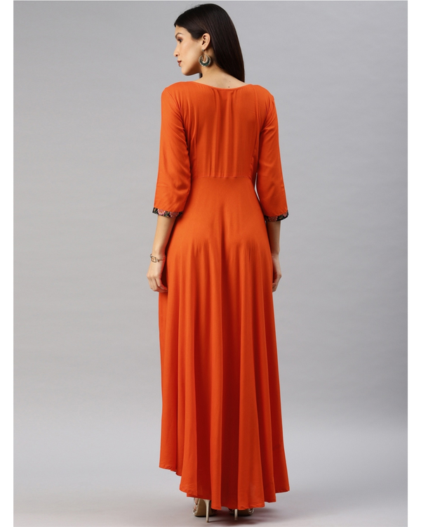 Orange fit and flare dress with yoke by Swishchick | The Secret Label