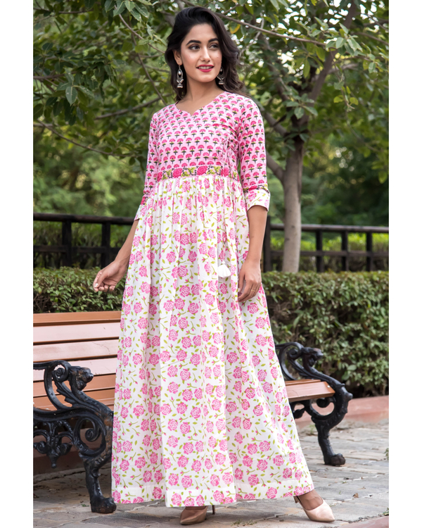 Dual print floral pink dress by Kaaj | The Secret Label