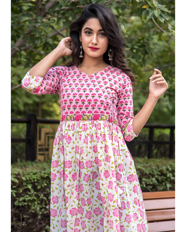 Dual print floral pink dress by Kaaj | The Secret Label