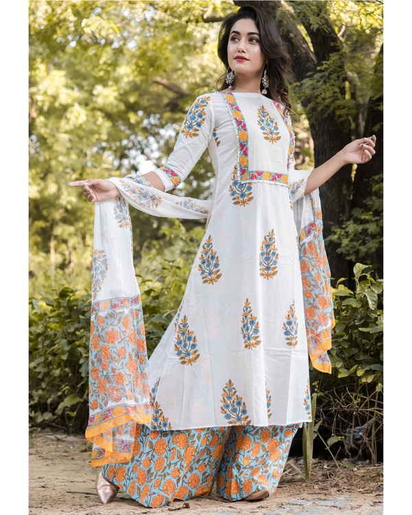 Marigold mughal print suit set - set of three 1