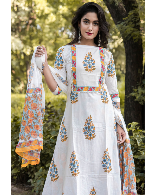 Marigold mughal print suit set - set of three 2