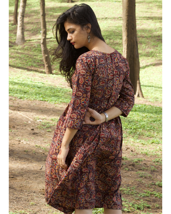 Kalamkari mirror yoke dress by Threeness | The Secret Label