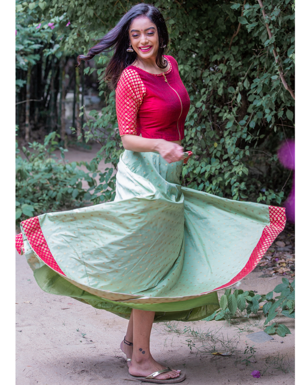 Pastel pista green crop top and skirt set of two by Ekanta The
