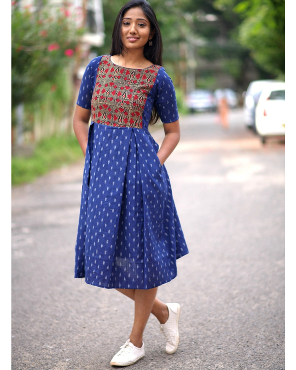 Blue ikat short dress by Ekanta | The Secret Label