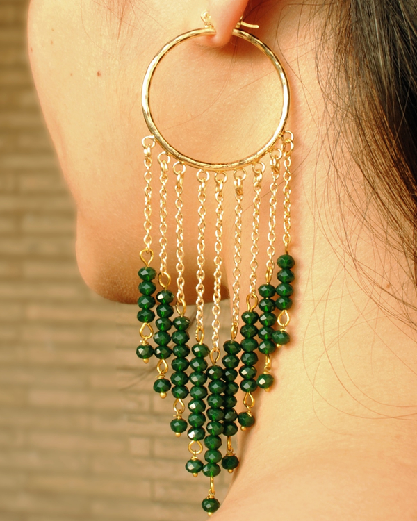 Green layered chain earrings 1