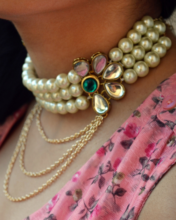 Kundan and  pearl choker with multi chains 1