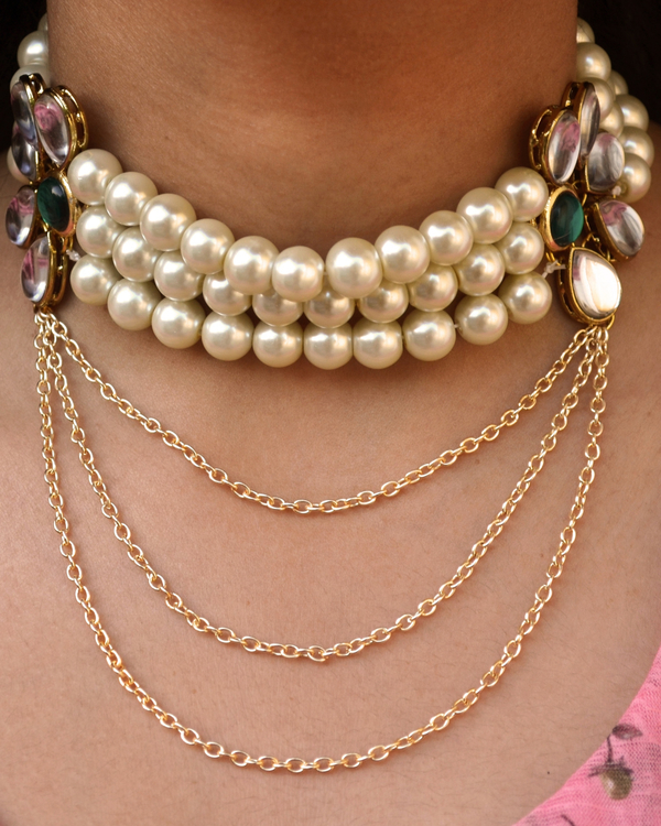 Kundan and  pearl choker with multi chains 2