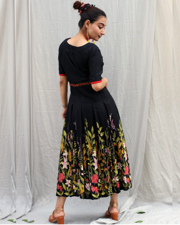 Black floral embroidered dress 1