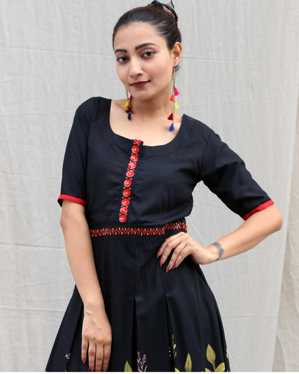 Black floral embroidered dress 3
