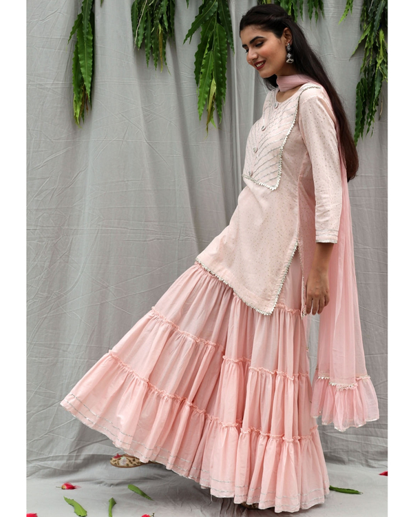 Pink sharara suit with dupatta - set of three 2