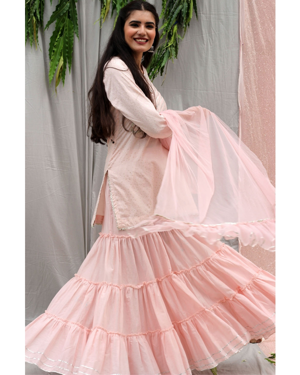 Pink sharara suit with dupatta - set of three 3