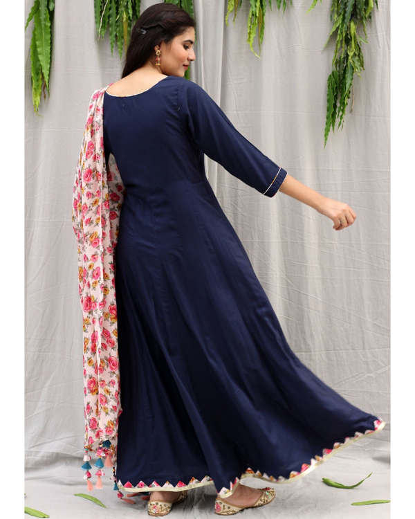 Navy blue flared dress with dupatta - set of two 4