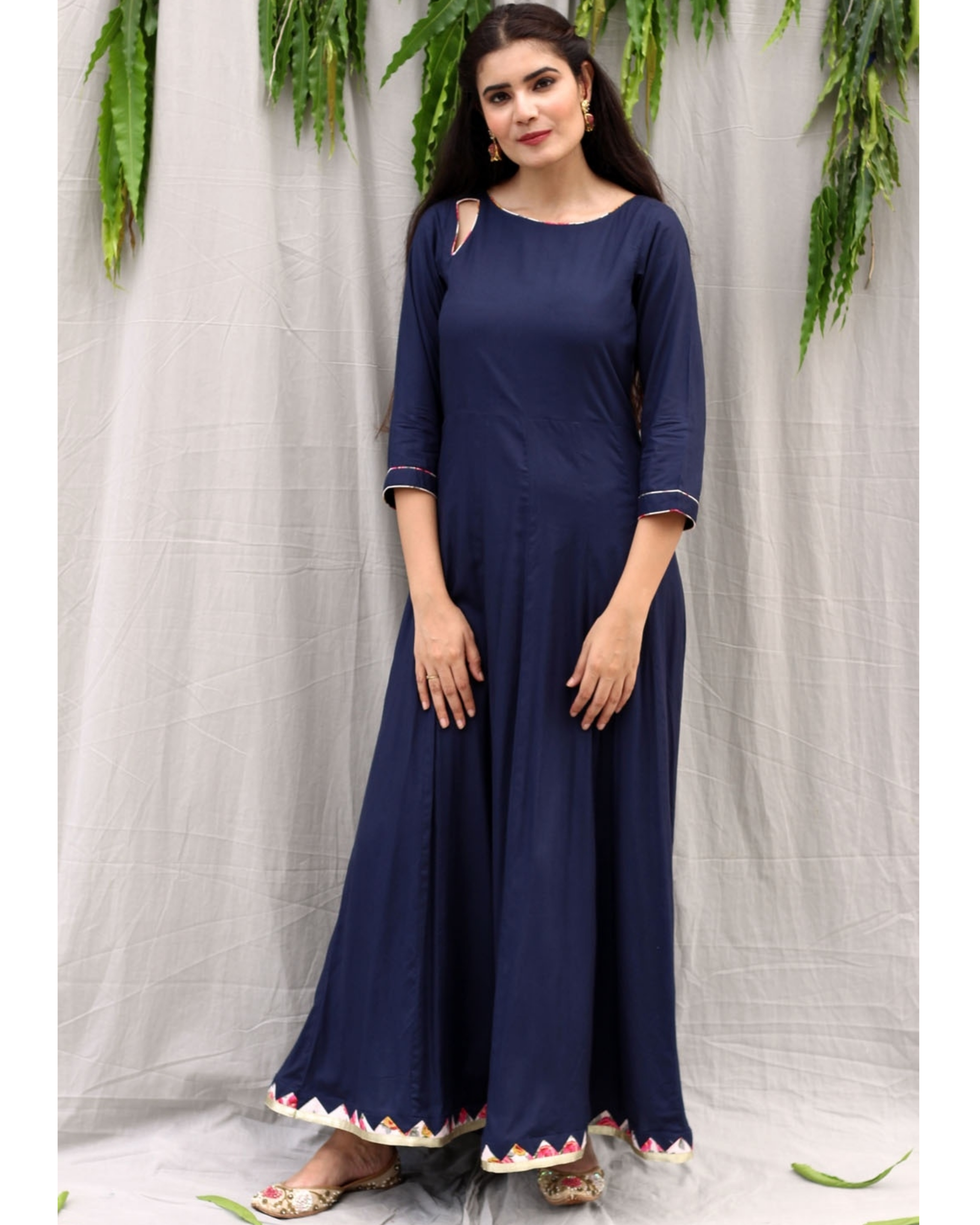 Navy blue flared dress with dupatta - set of two by Anecdotes | The ...