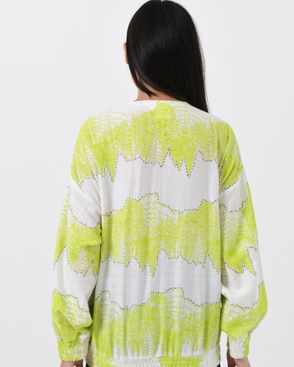 Neo green cotton sweatshirt with geo block line prints 4