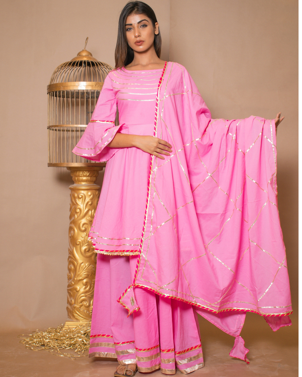 Baby pink kurta and skirt with dupatta - set of three 2