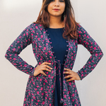 Pink and blue cotton floral jacket with dress - set of two by Label  Rishmaan