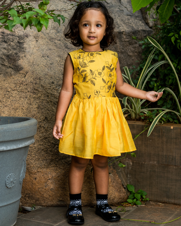 Yellow floral embroidered dress by The Weave Story | The Secret Label