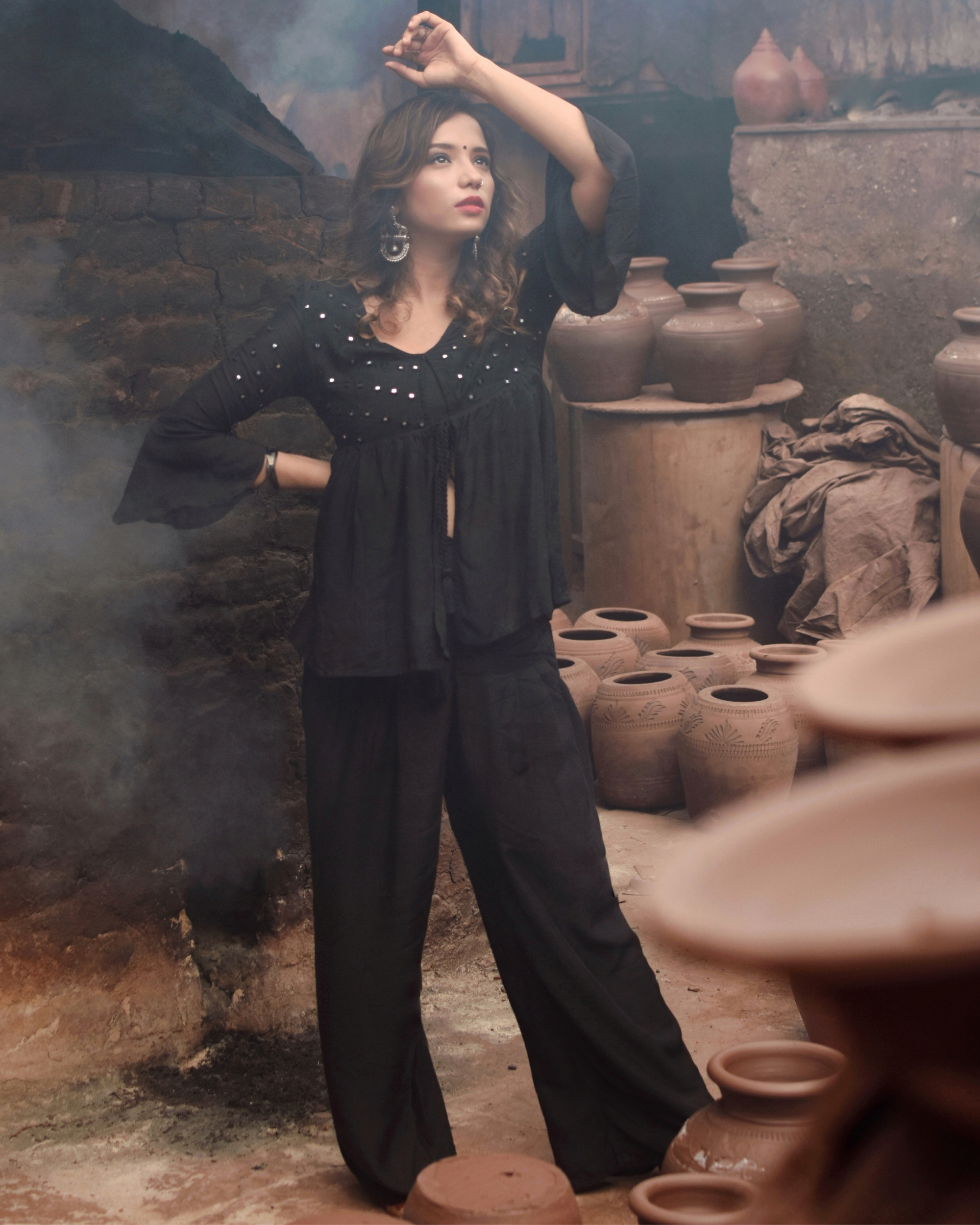 Black Mirror Work Top and Pants - Set of Two by Gulaal