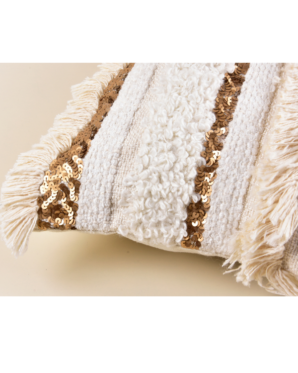 Gold and Cream Fringed cushion cover 2