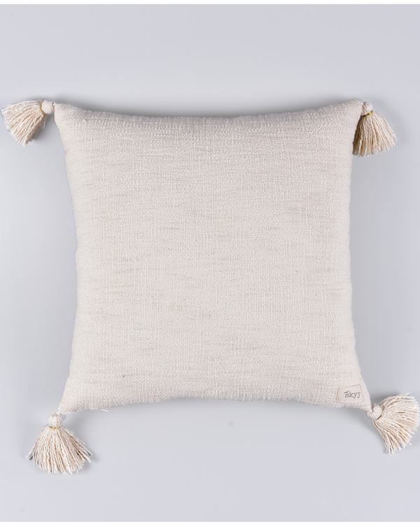 Cream and gold tasseled cushion cover by Skyy Living The Secret Label