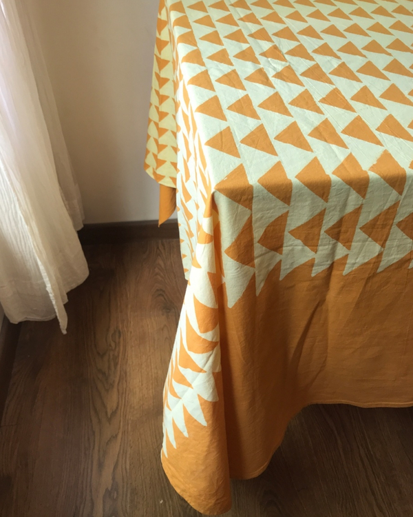 Yellow triangles hand block printed table cloth 1