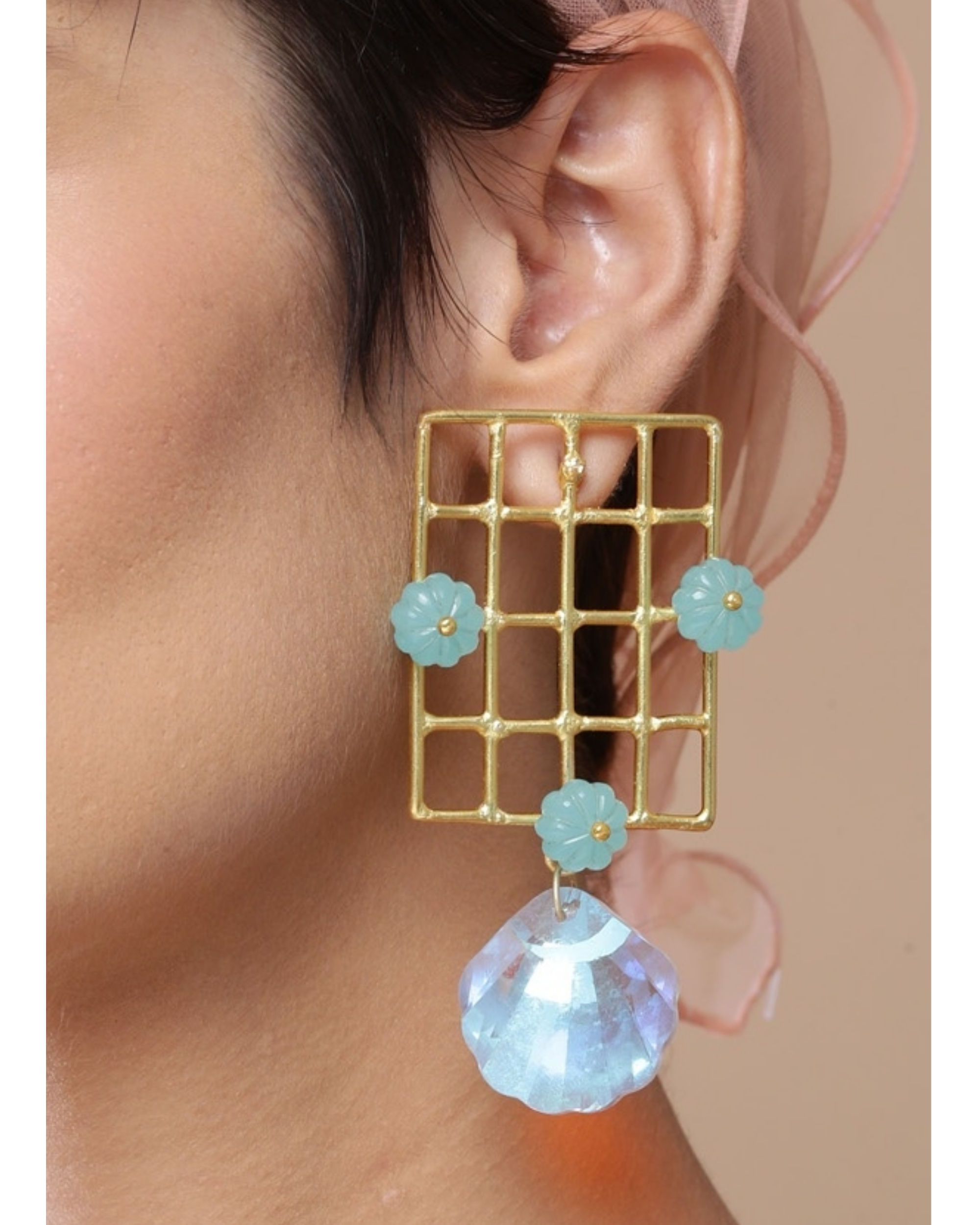 Mint blue and gold crystal statement earrings by Nitaara The Secret Label