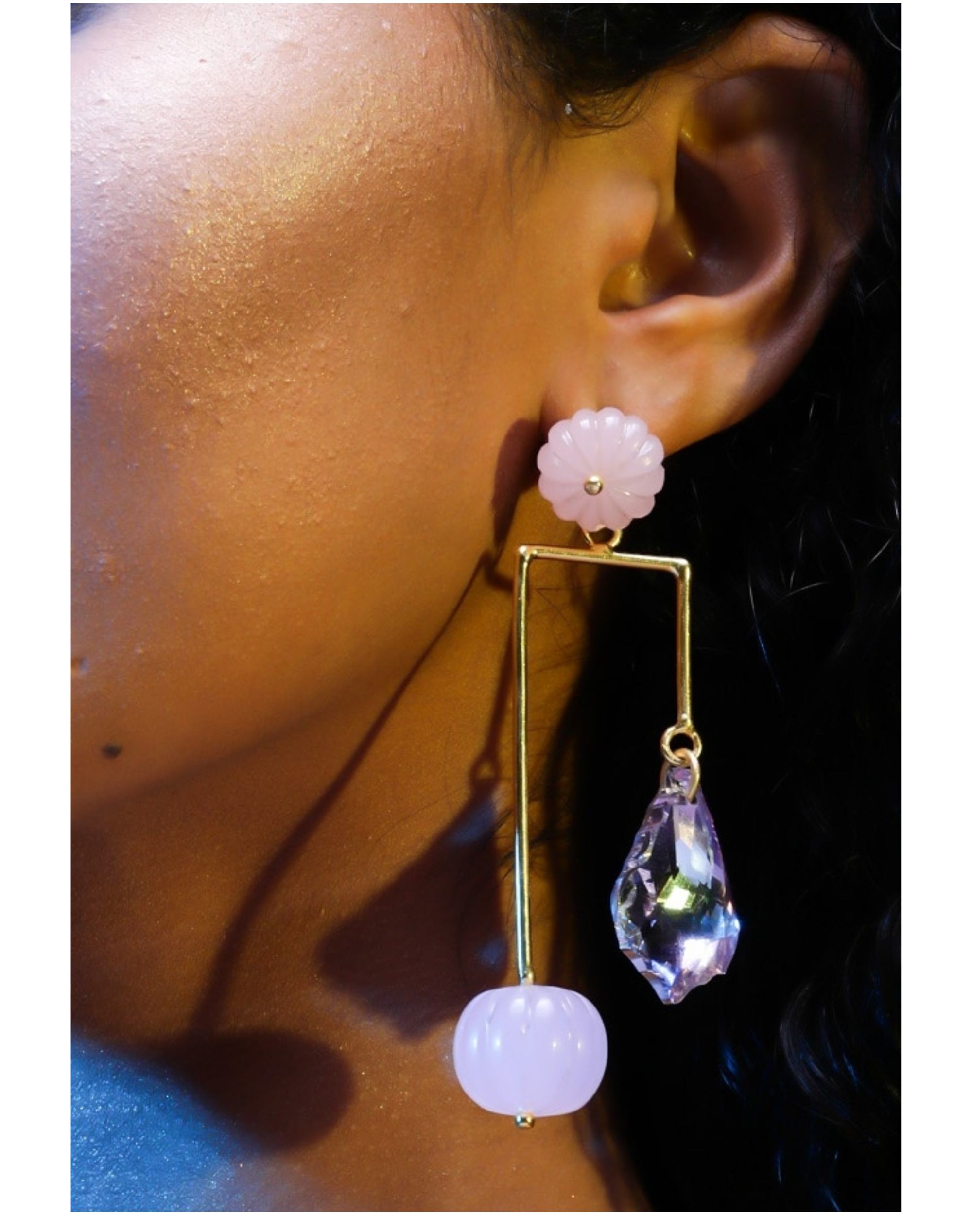 Pink and gold crystal drop earrings by Nitaara The Secret Label