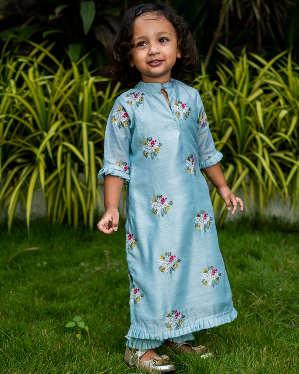 Baby Blue embroidered kurta with pants - Set of Two 1