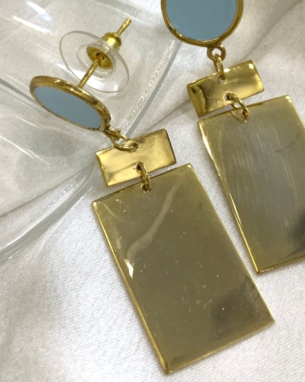 Pastel blue and golden statement earring 1