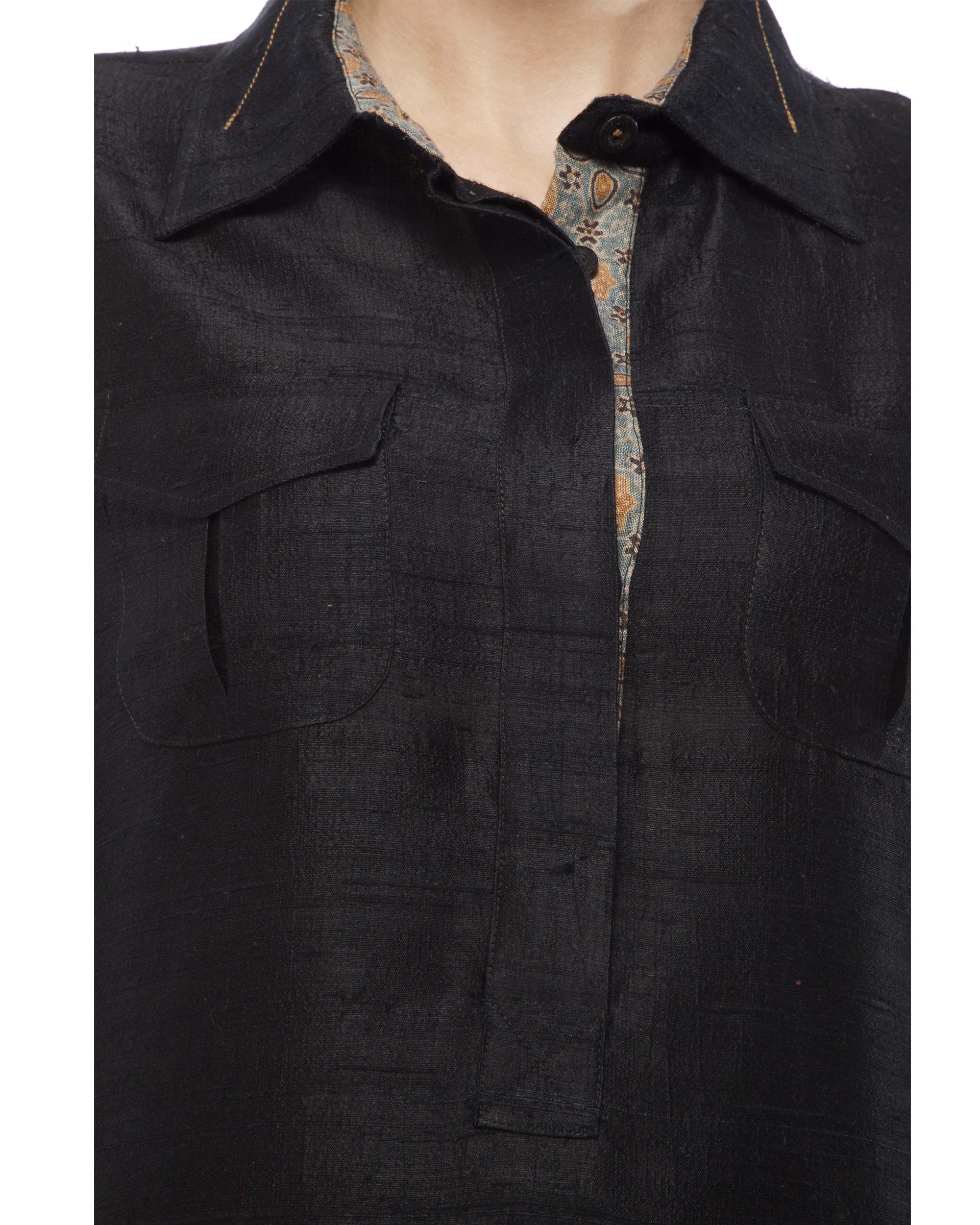 Black tunic with ajrakh detailing by Divyam Mehta | The Secret Label