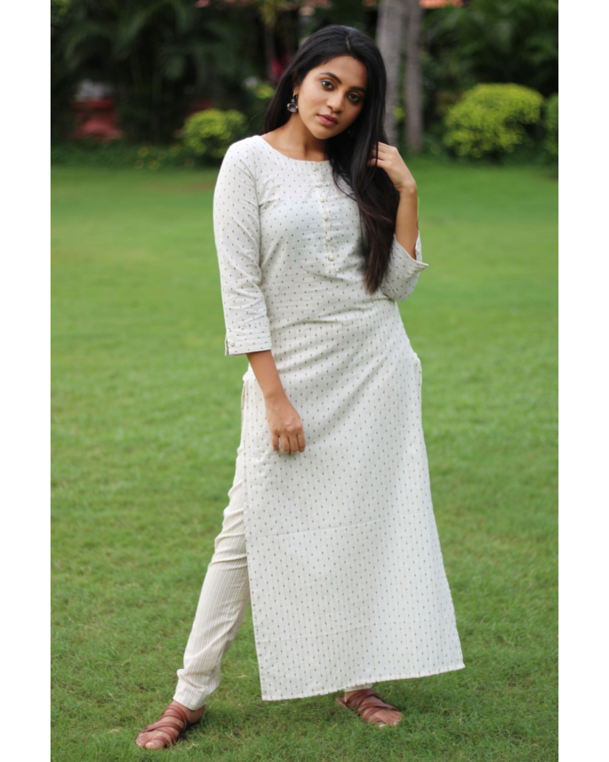 White dotted kurta with pant - set of two by Magizham | The Secret Label