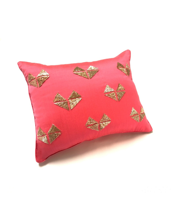 Pink geometric heart cushion cover 1