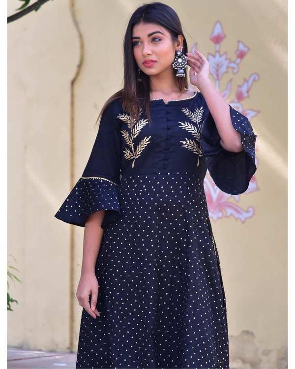 Indigo hand block printed kalidar kurta and palazzo set- set of two 3