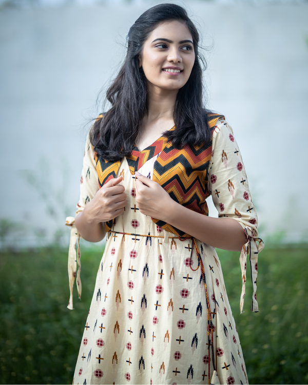 Off white printed ruffle dress and jacket set - set of two 2