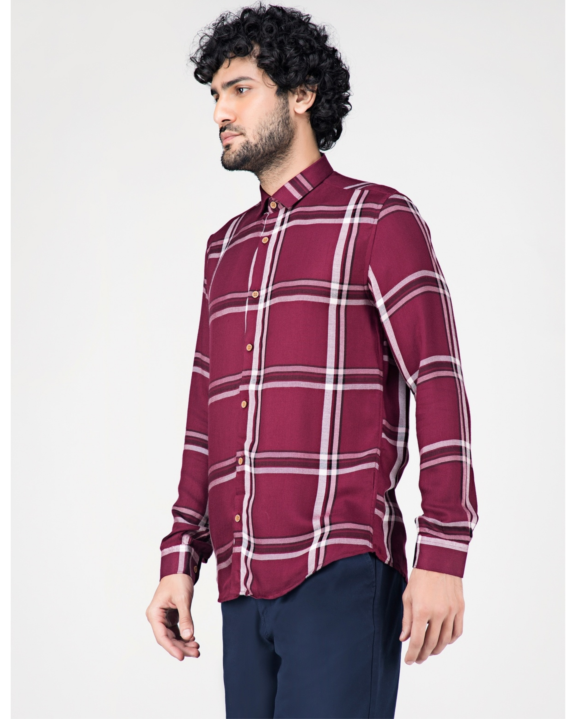 Maroon and white window pane checkered shirt by Green Hill | The Secret ...