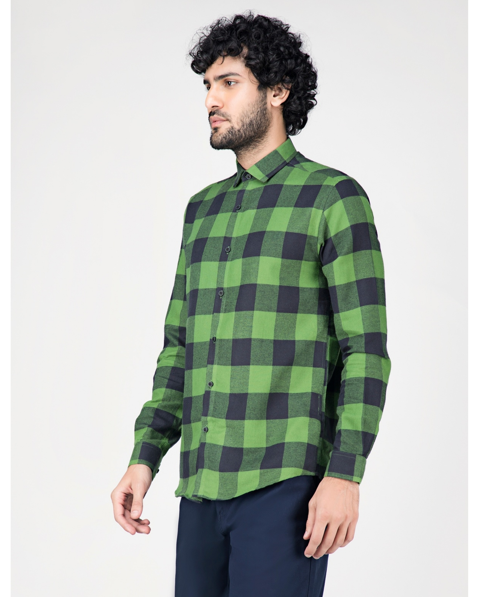 green and black gingham shirt