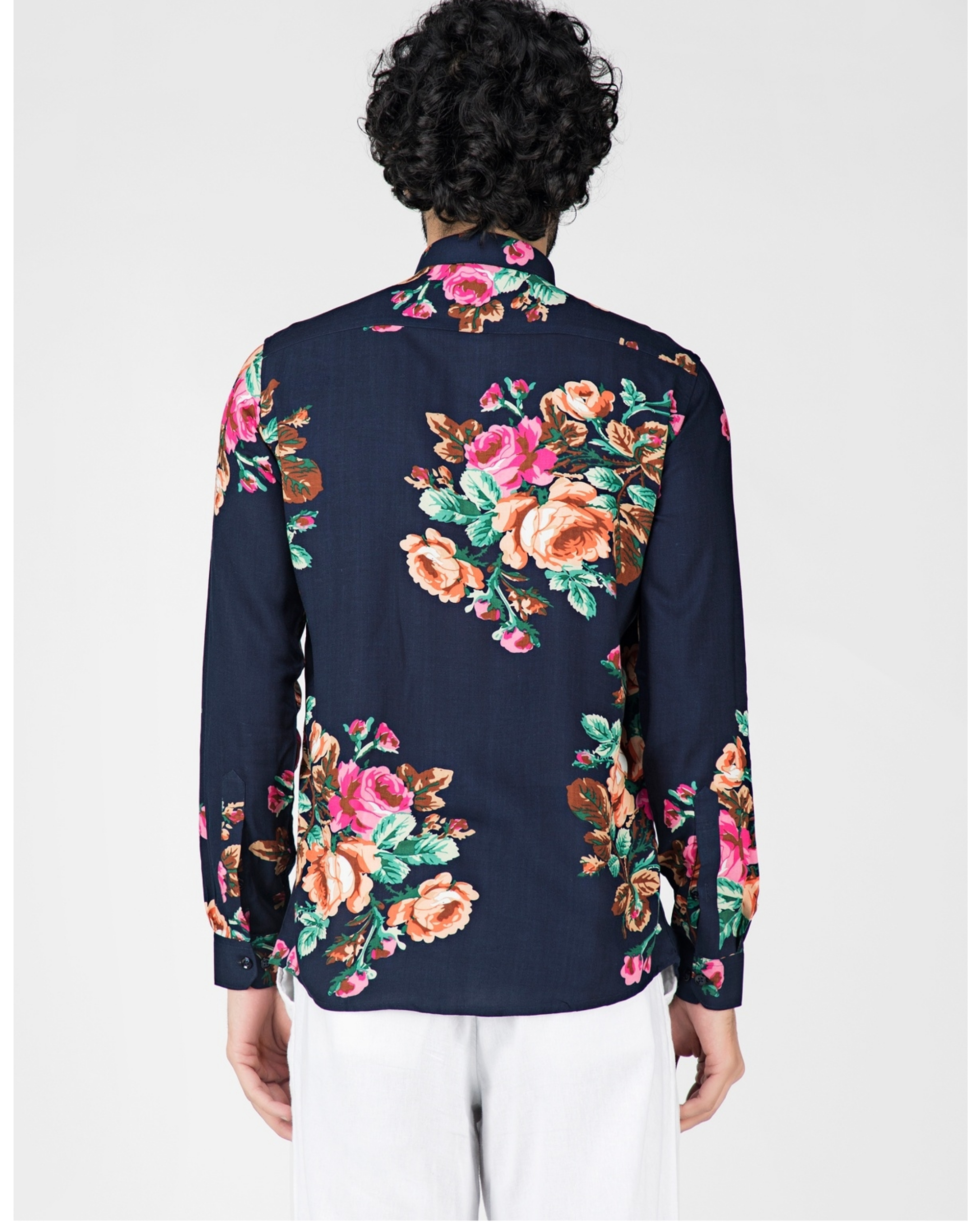 Navy blue floral printed casual shirt by Green Hill The Secret Label