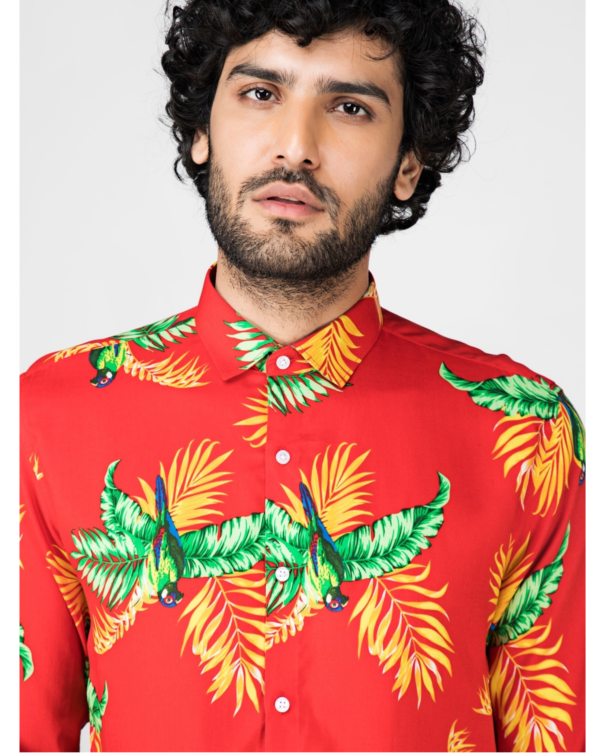 Red and green floral printed casual shirt by Green Hill | The Secret Label