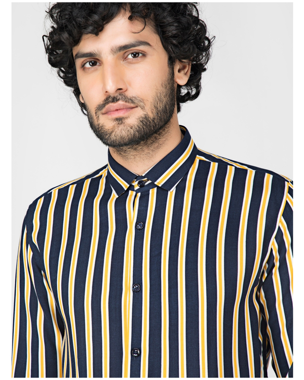 Yellow and blue striped casual shirt by Green Hill | The Secret Label