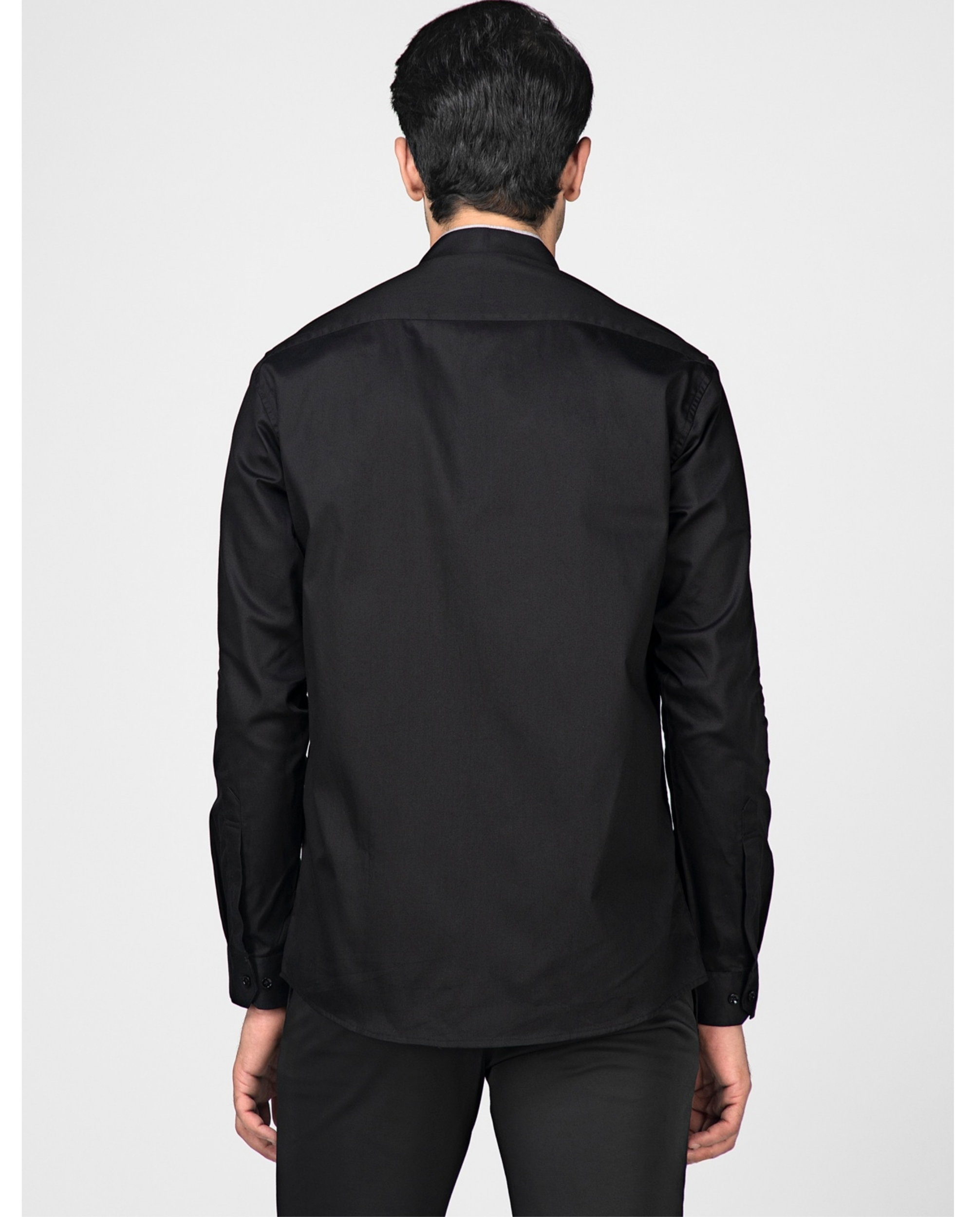 Black ethnic shirt with contrast panel detailing by Green Hill | The ...