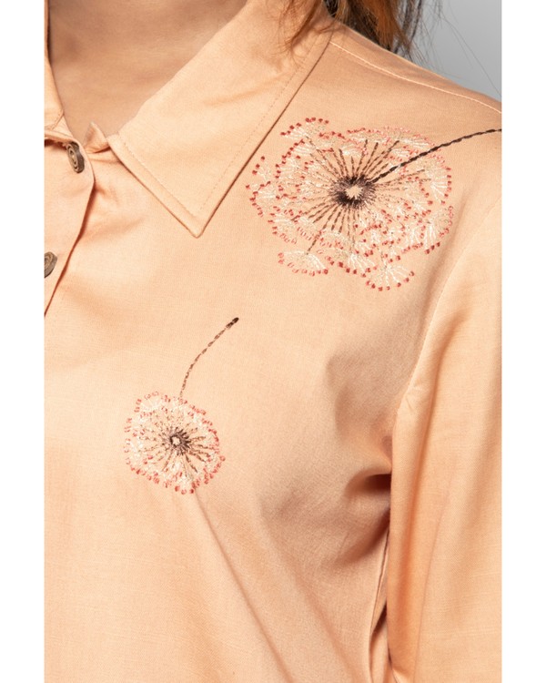 Light brown dandelion embroidered shirt 3