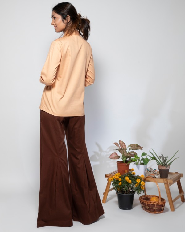 Light brown dandelion embroidered shirt and pants set- set of two 1
