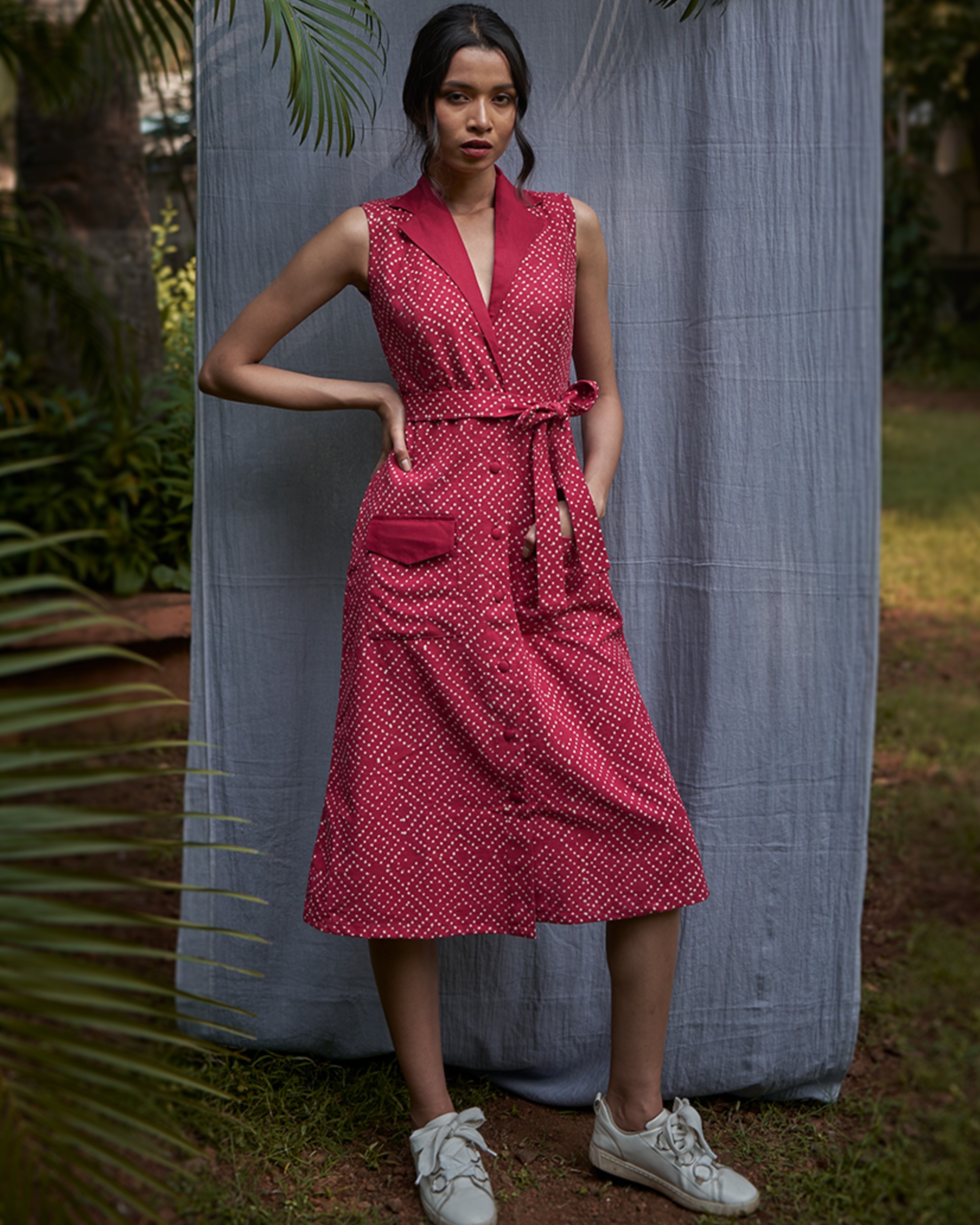 Pink polka button down dress by Why So Blue The Secret Label