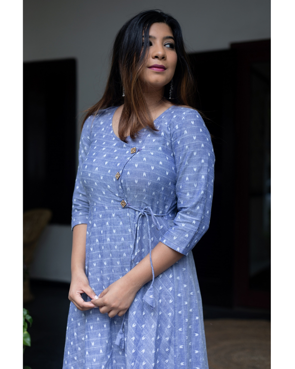 Powder blue handloom anghrakha dress by Athira Designs | The Secret Label