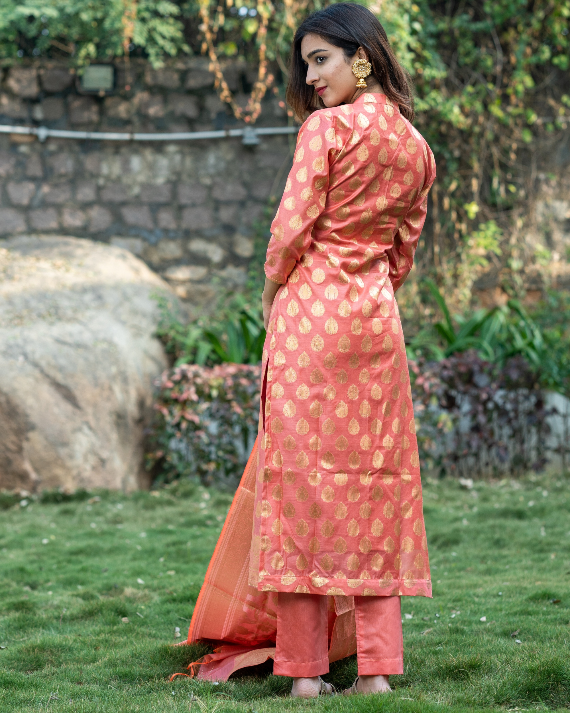 Shop Amber yellow banarasi kurta and pants with dupatta - set of three |  The Secret Label | Kurti styles, Long sleeve dress, Clothes for women