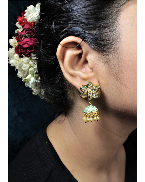 Mint meenakari and kundan jhumki necklace and earring set - set of two 1