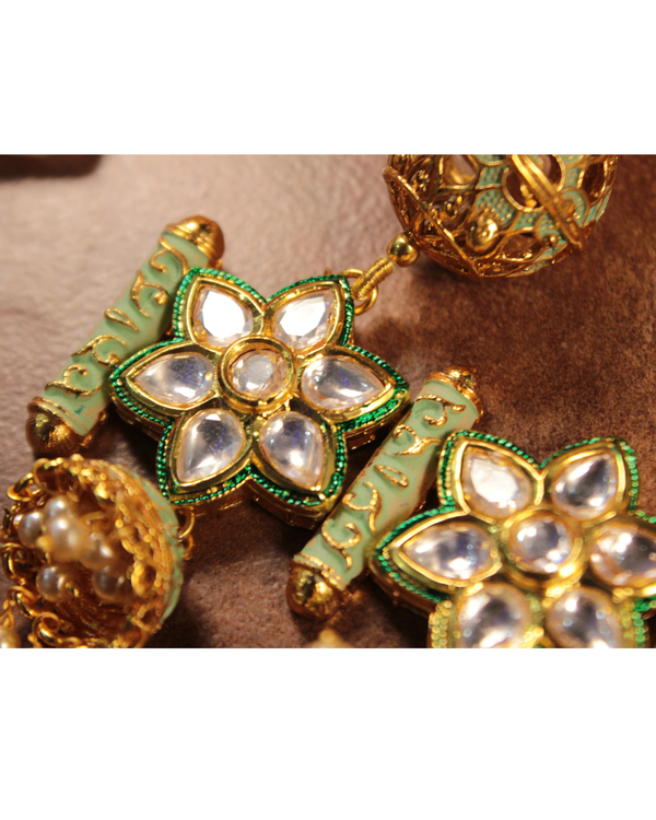 Mint meenakari and kundan jhumki necklace and earring set - set of two 2