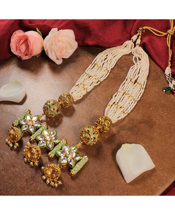 Mint meenakari and kundan jhumki necklace and earring set - set of two 3