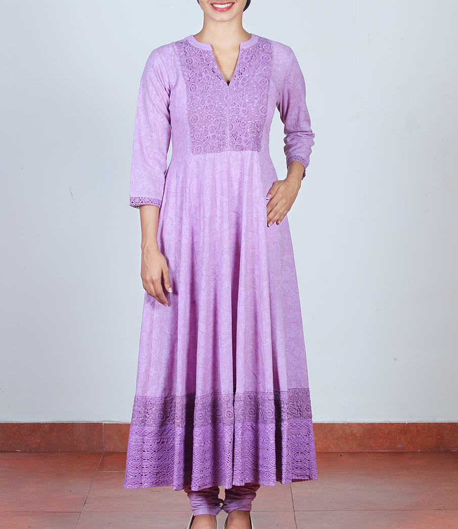 Set of Lavender Anarkali & Churidar by Mantra | The Secret Label