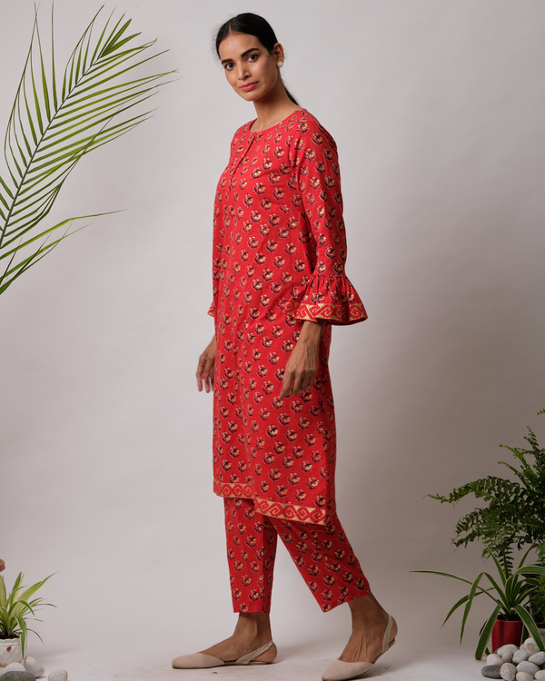 Cotton cherry red kurta by Free Living | The Secret Label